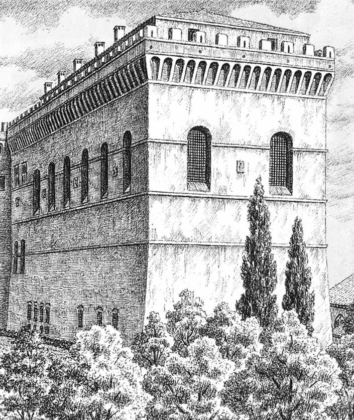 A drawing showing how the Sistine Chapel may have looked long ago.