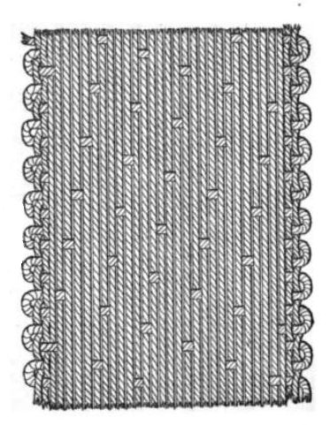 A close-up drawing showing how threads cross to make smooth silk fabric.