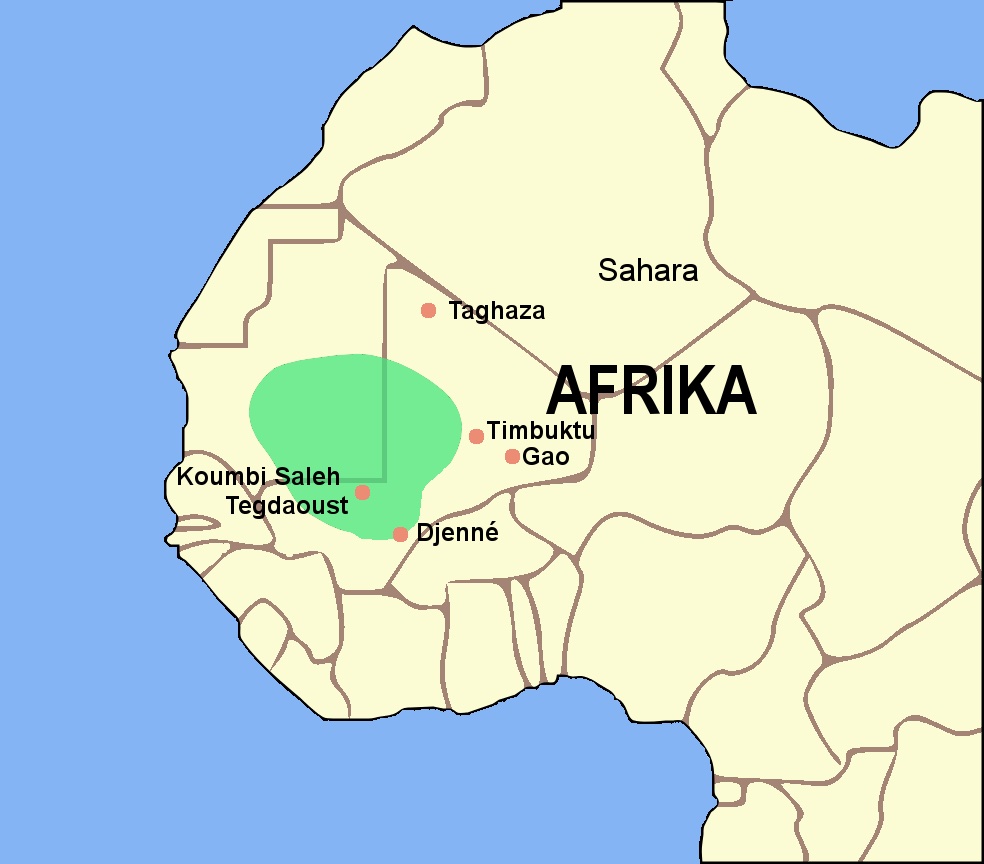 Map showing the old Ghana Empire in West Africa.