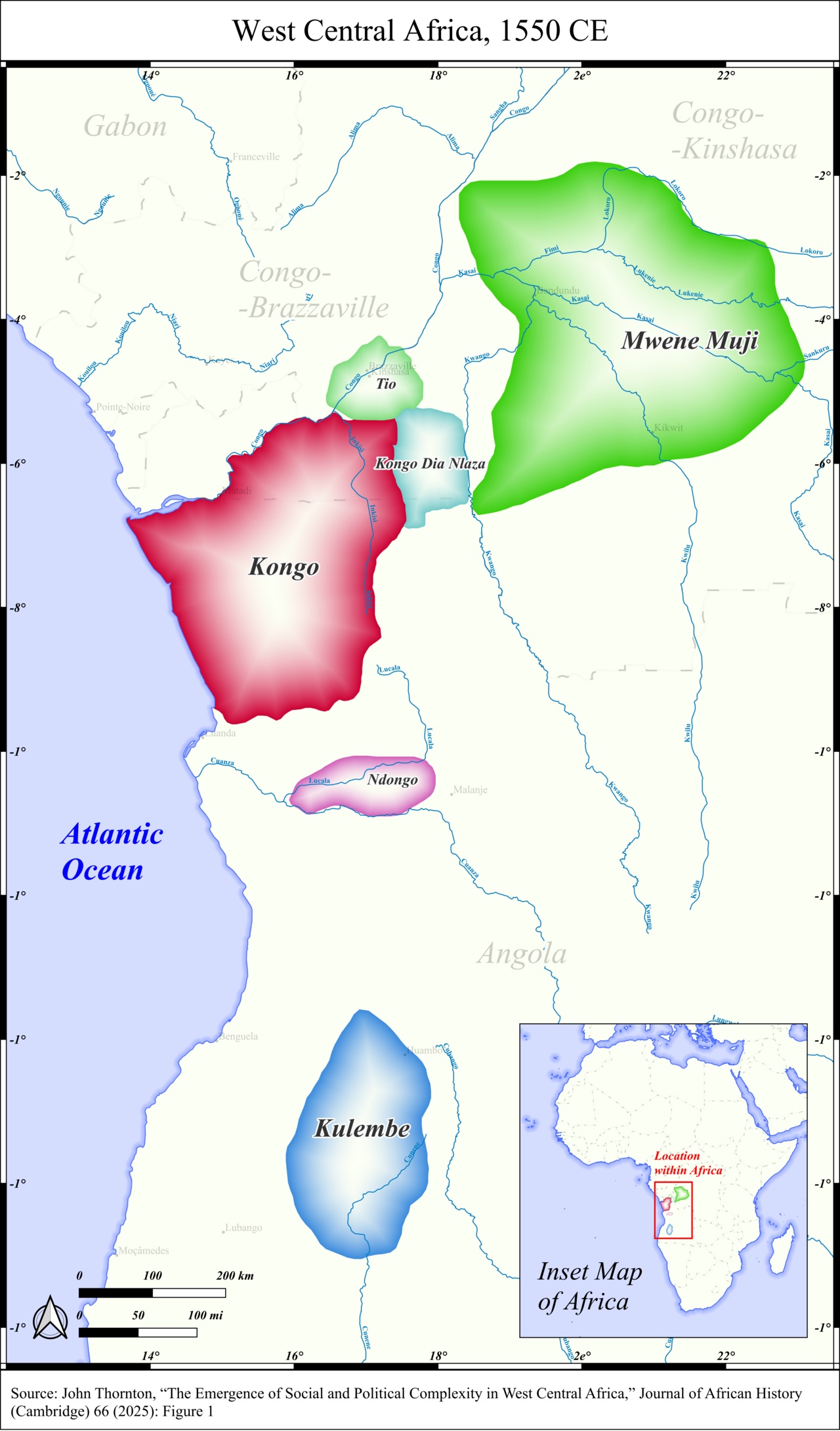 Old map of West Central Africa from long ago.