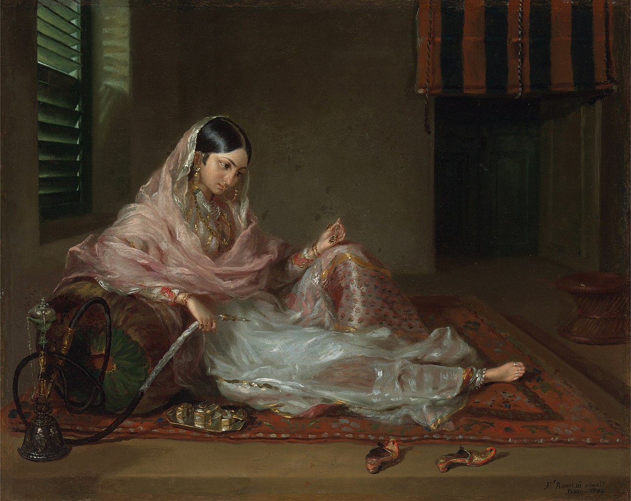 Old painting of a lady resting in Bangladesh long ago.