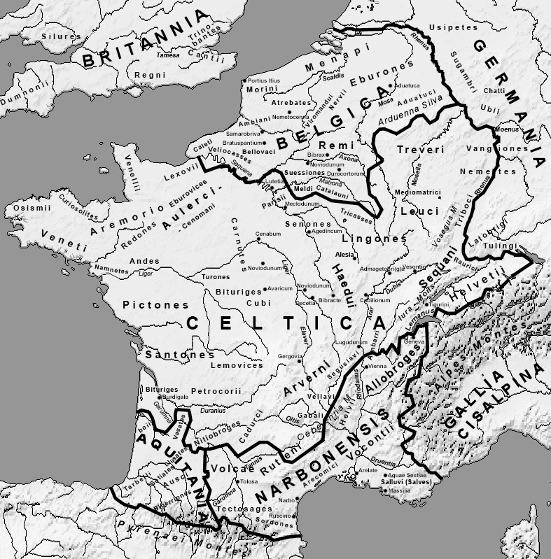 Old map of the tribes that once lived near Belgium.