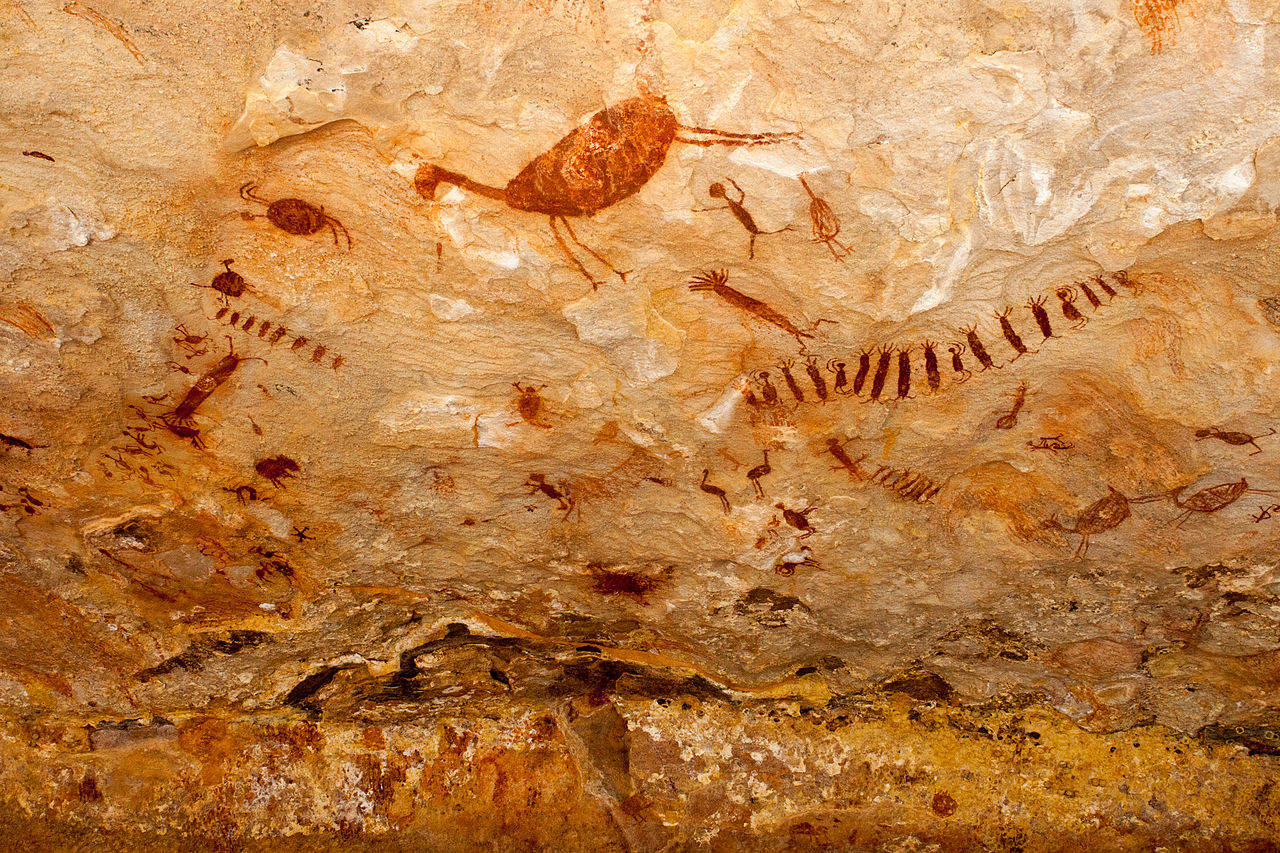 Ancient rock paintings made by early people in Brazil.