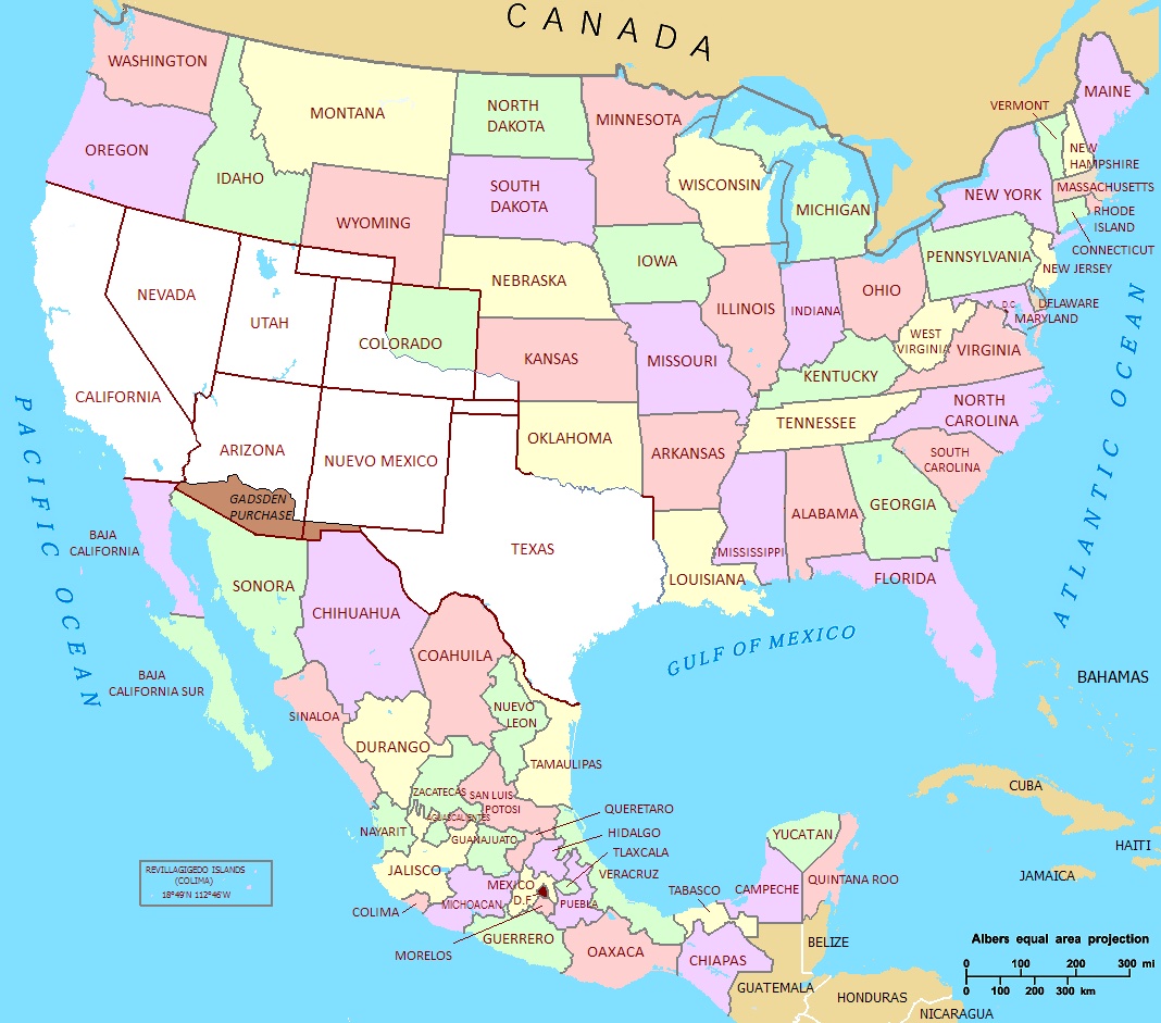 Map showing lands that Mexico once gave to America.