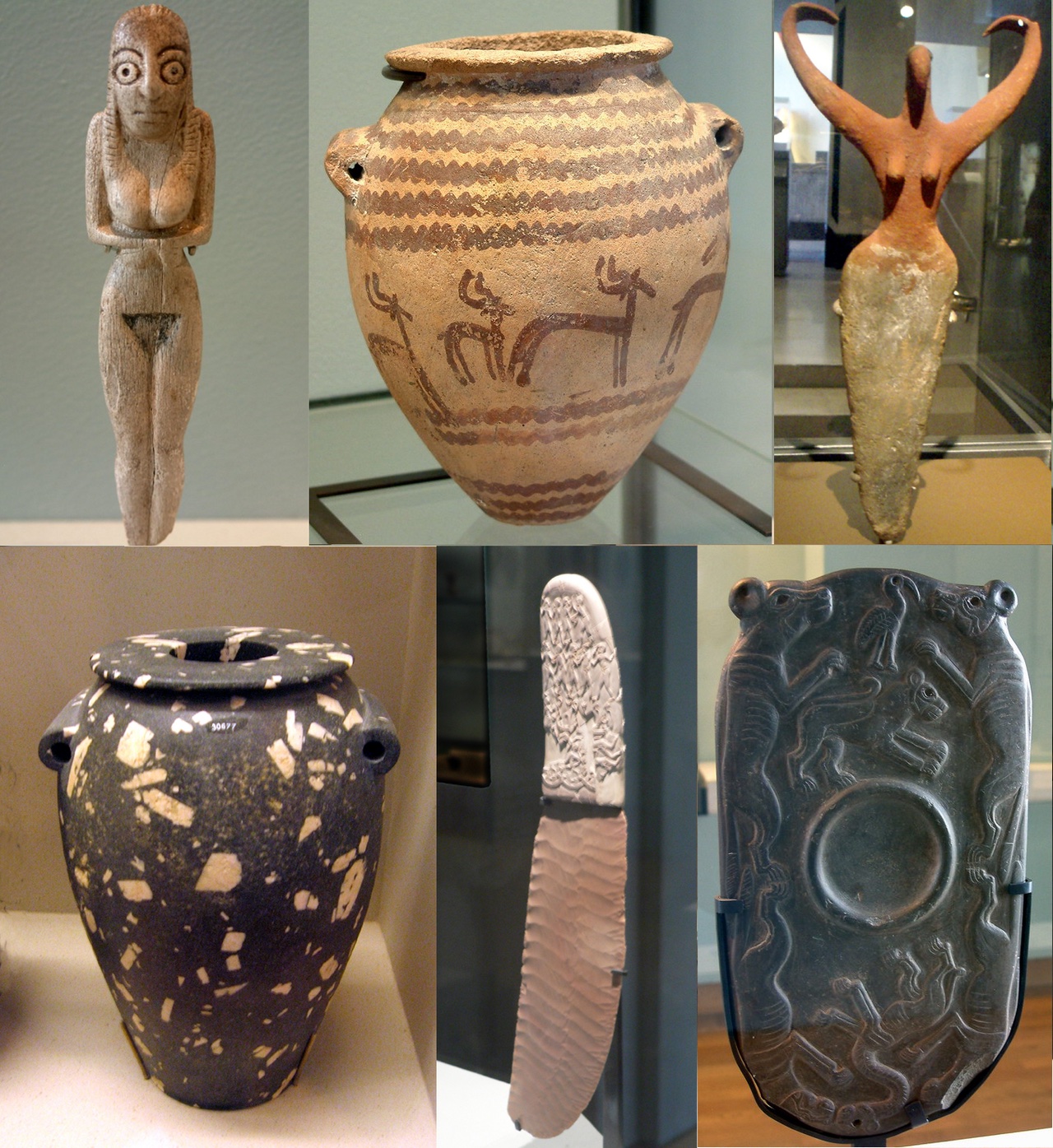 Six very old objects from ancient Egypt.