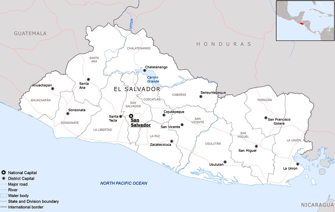 Simple map showing the country of El Salvador.