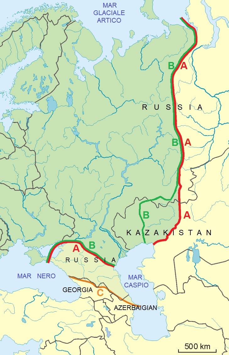 Map showing where Europe meets Asia.