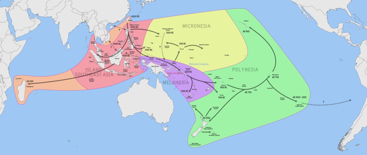 Map showing how Pacific people spread across the ocean.