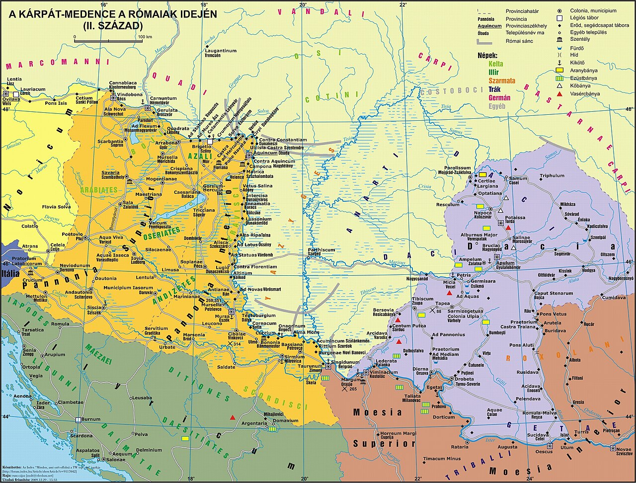 Map of an old Roman province that once covered Hungary.