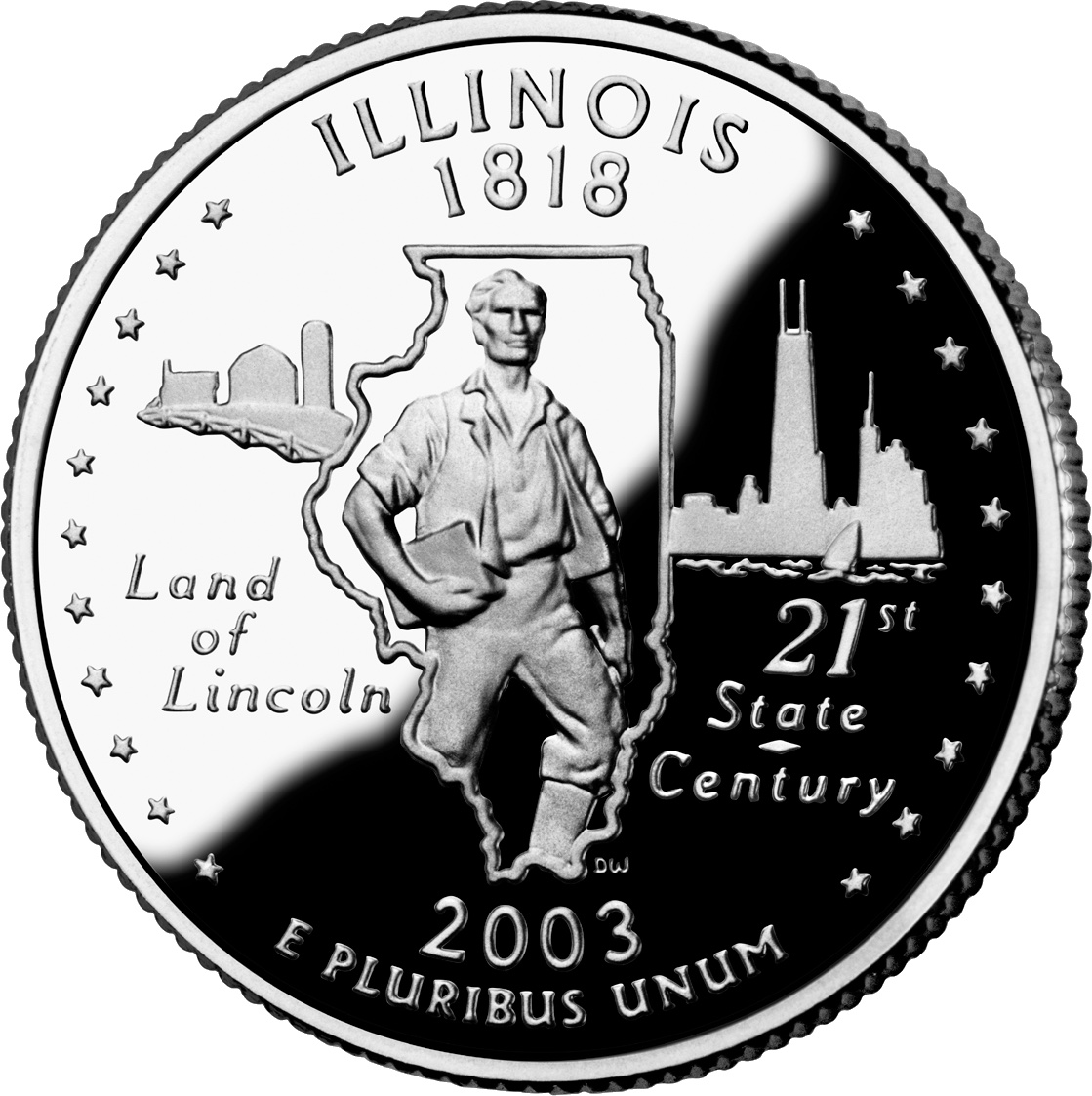 Illinois state quarter showing Abraham Lincoln.