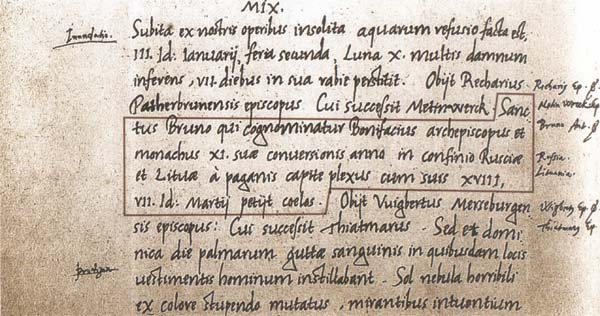 Very old writing with the first mention of Lithuania.