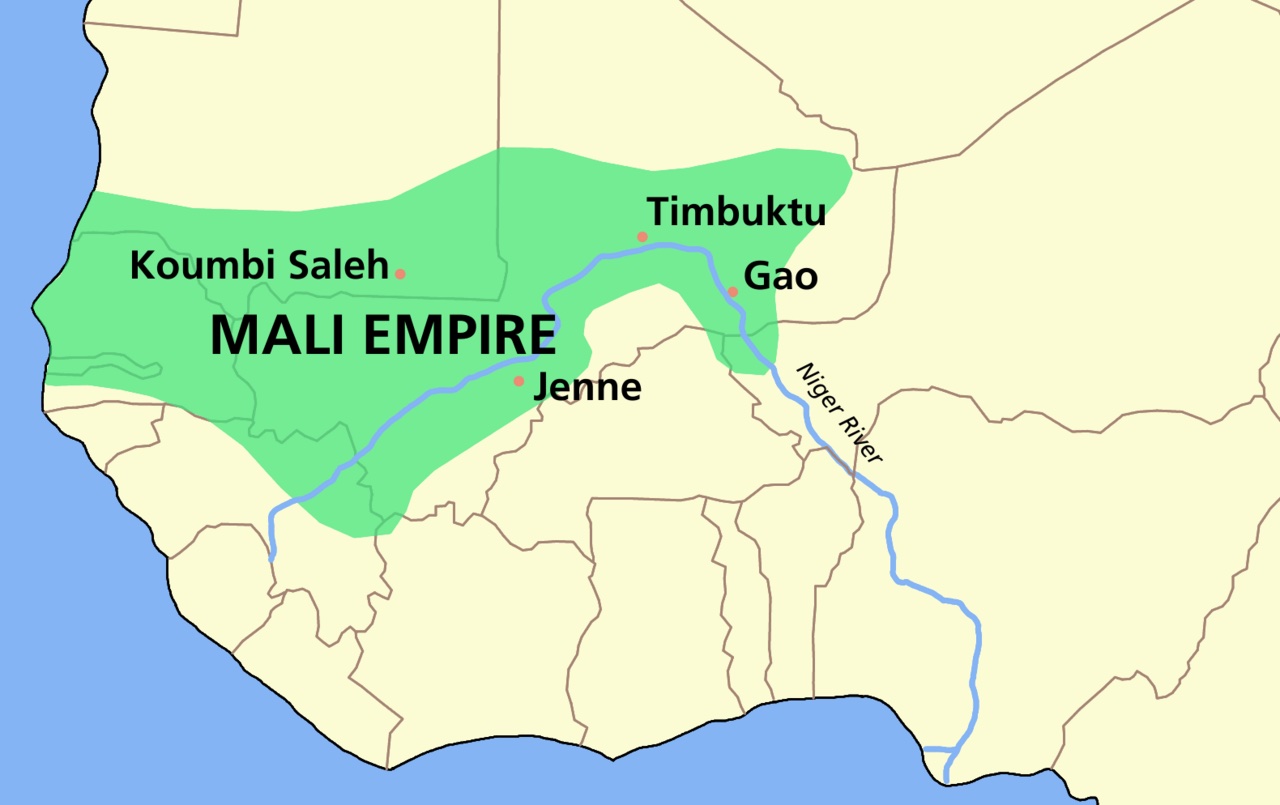 Map of the old Mali Empire in West Africa.