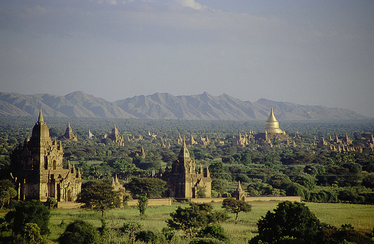 Many old temples standing together in Bagan, Myanmar.