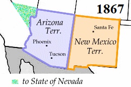 Old map of New Mexico from the year 1867.
