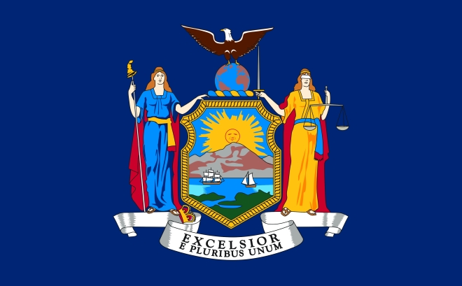 The flag of New York State.