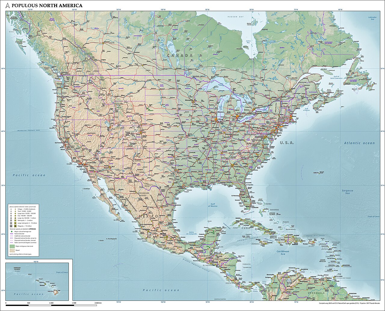 Map showing the land and people of North America.