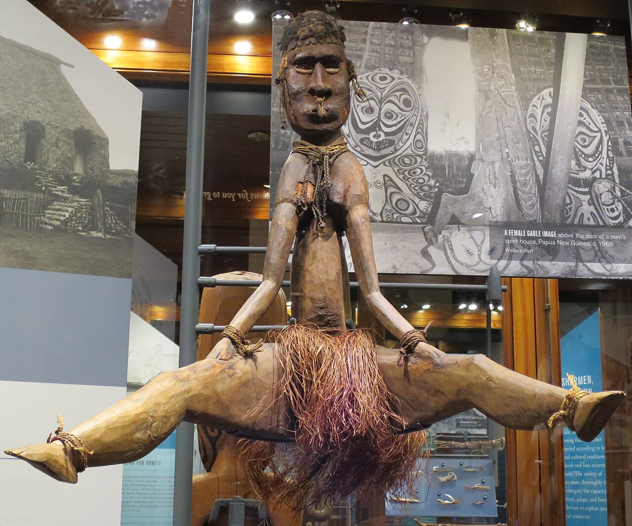 Carved wooden figure made by Sepik people in Papua New Guinea.