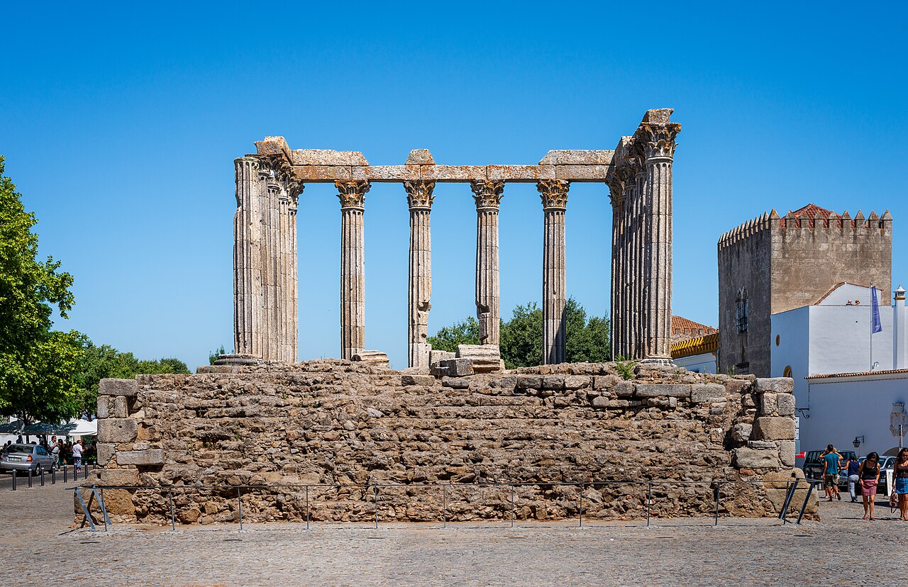 Tall stone columns from an old Roman temple in Portugal.