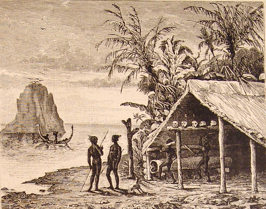 Old picture of people making music in the Solomon Islands.