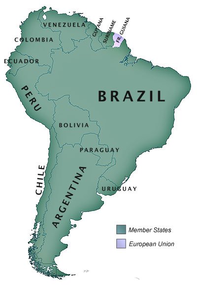 Map showing the countries of South America together.