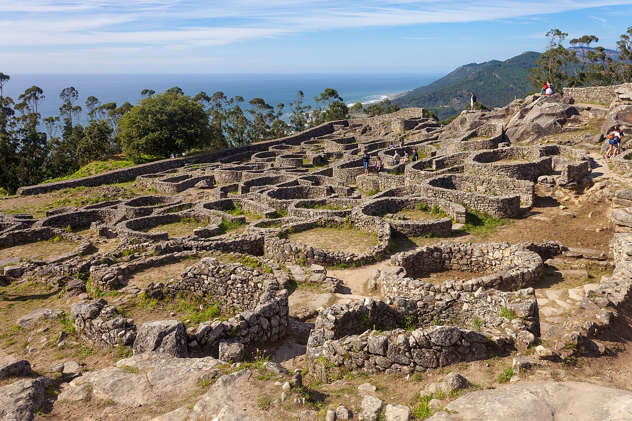 Ruins of an old stone village on a hill in Spain.