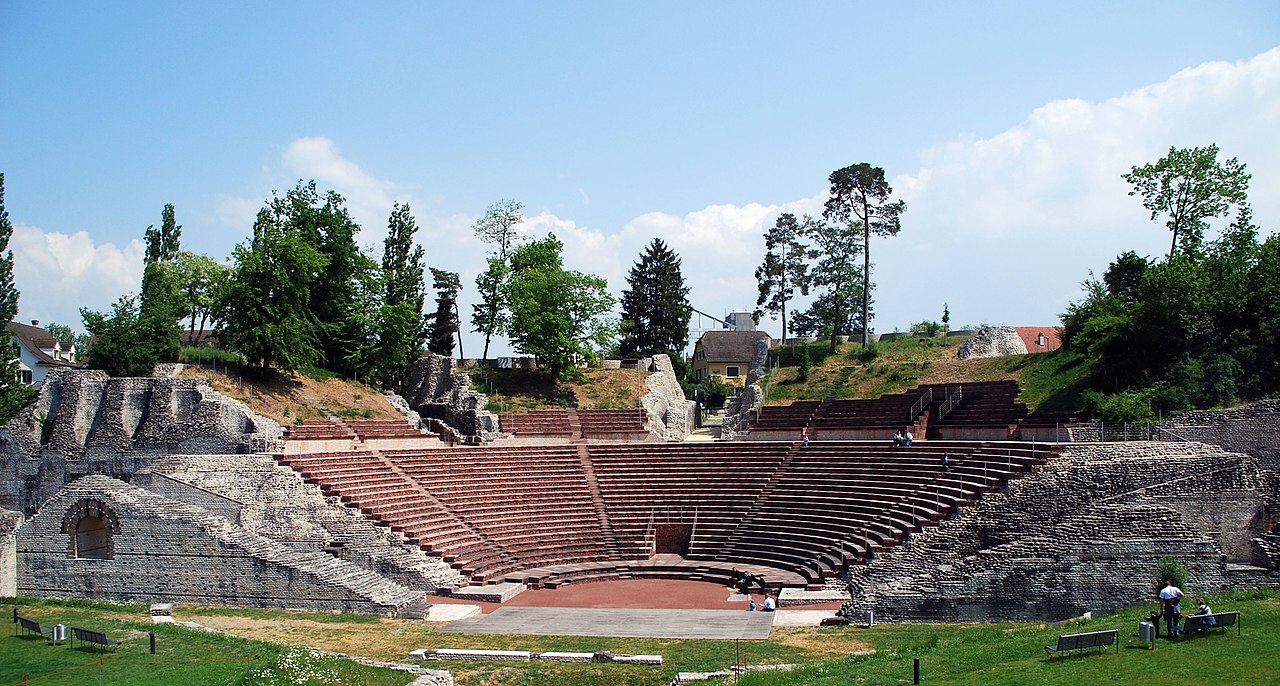 Ruins of an old Roman theater where people watched plays.