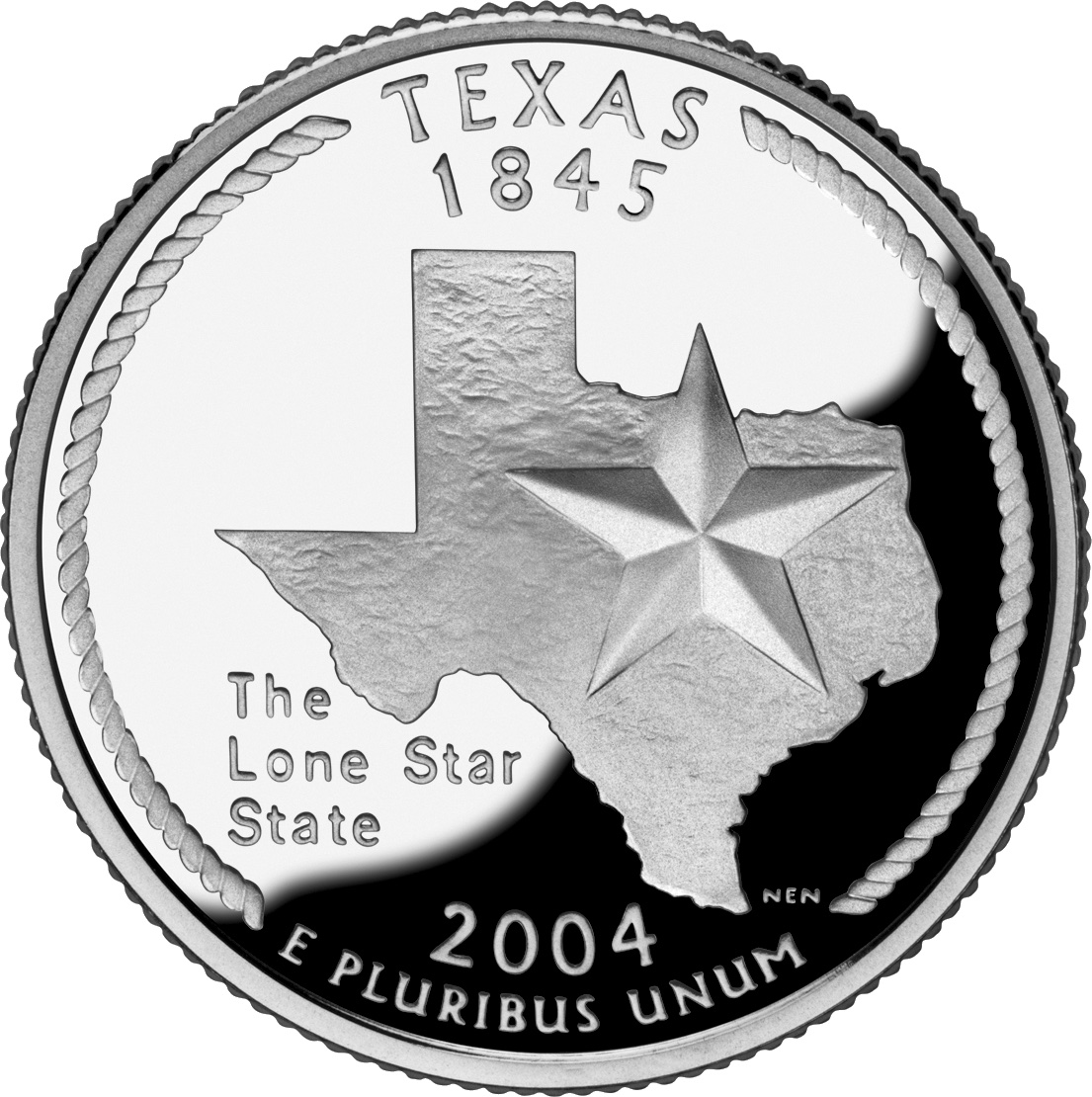 Texas state quarter with a bright star symbol.