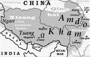 Map showing the eastern regions of old Tibet.