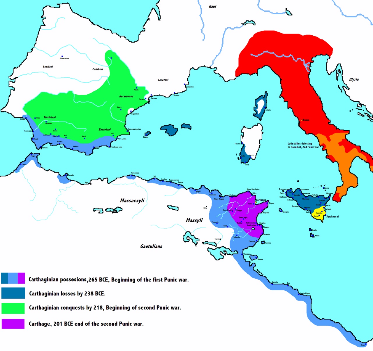 Map showing the old Carthaginian empire from long ago.