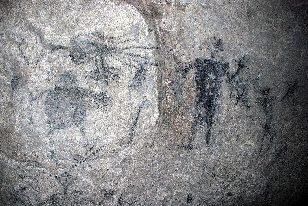 Mysterious cave drawings made on an island long ago.