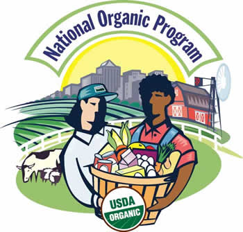 The green USDA Organic seal shows food is grown without chemicals.