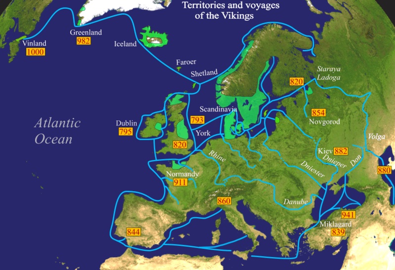 Viking travel routes and their old homes long ago.