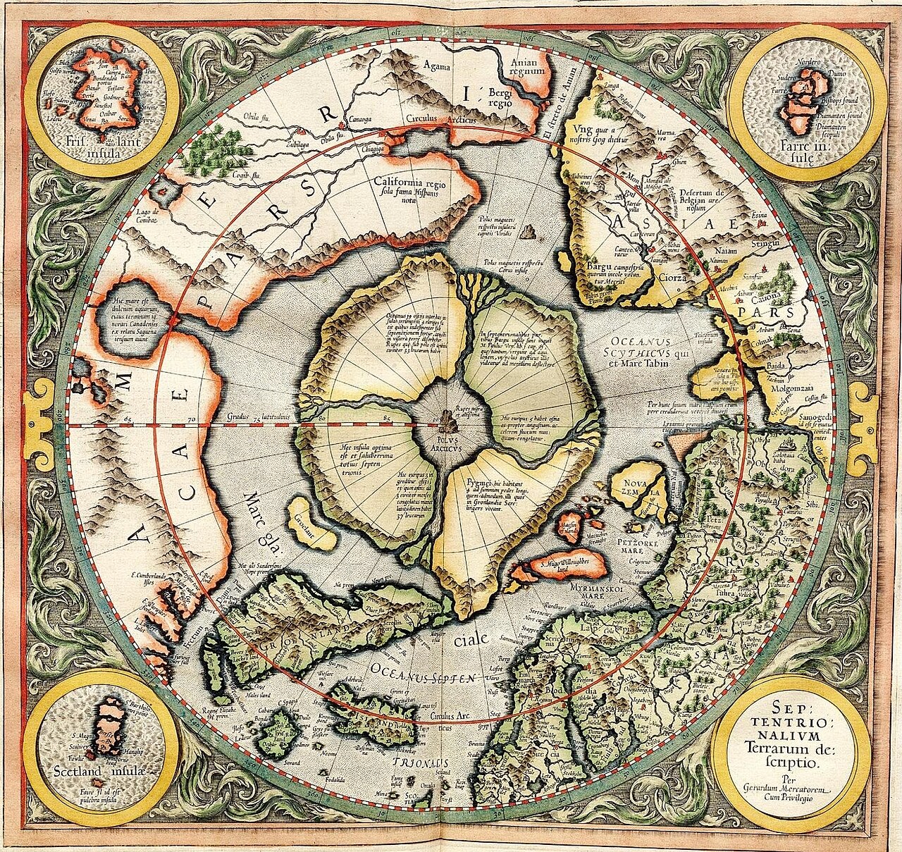 An old map of the icy lands around the North Pole.