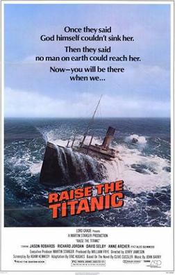 An old movie poster about raising the Titanic from the sea.