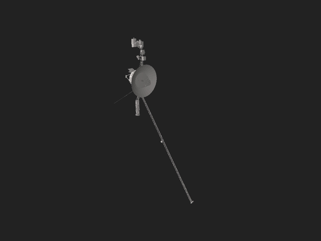 A model of the Voyager spacecraft that zoom through deep space.