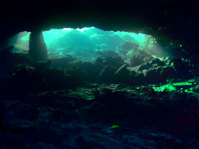 The entrance to a beautiful underwater cave.