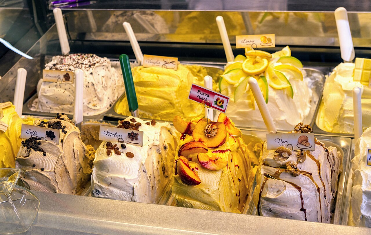 A scoop of creamy Italian gelato in a bowl.