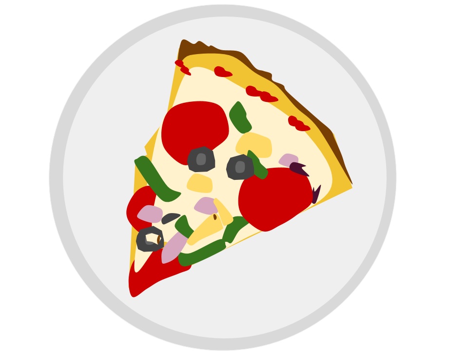 A yummy slice of hot, cheesy pizza.