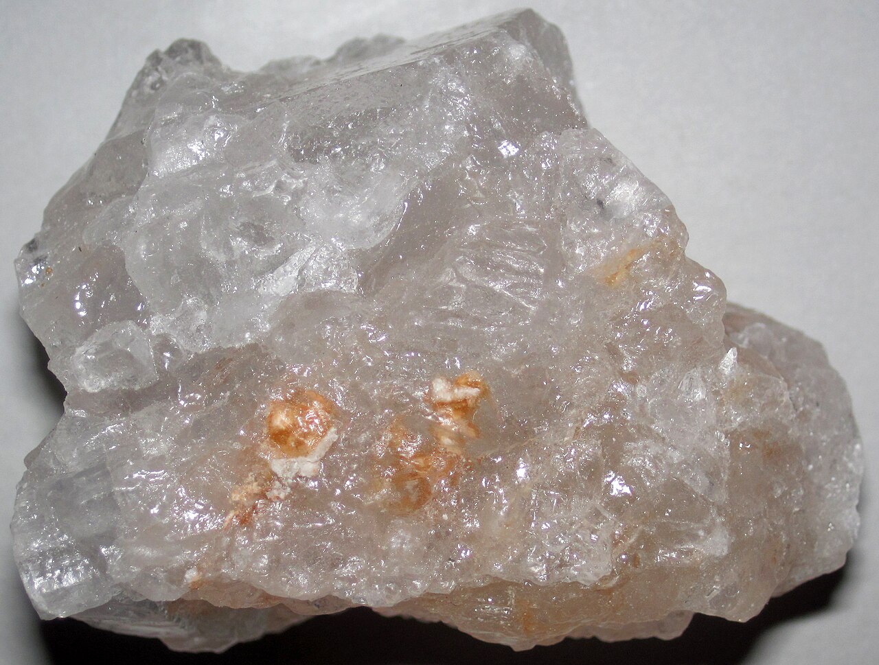 A chunk of pink rock salt from deep inside a salt mine.