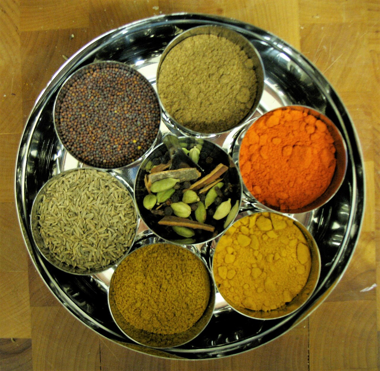 Colorful Indian spices with lots of wonderful smells.