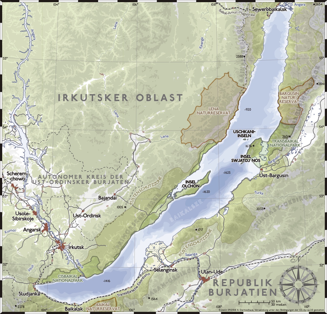 A map shows the long, curvy shape of Lake Baikal.