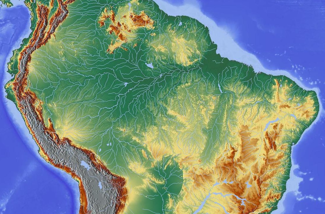 A map traces the mighty Amazon River through the jungle.