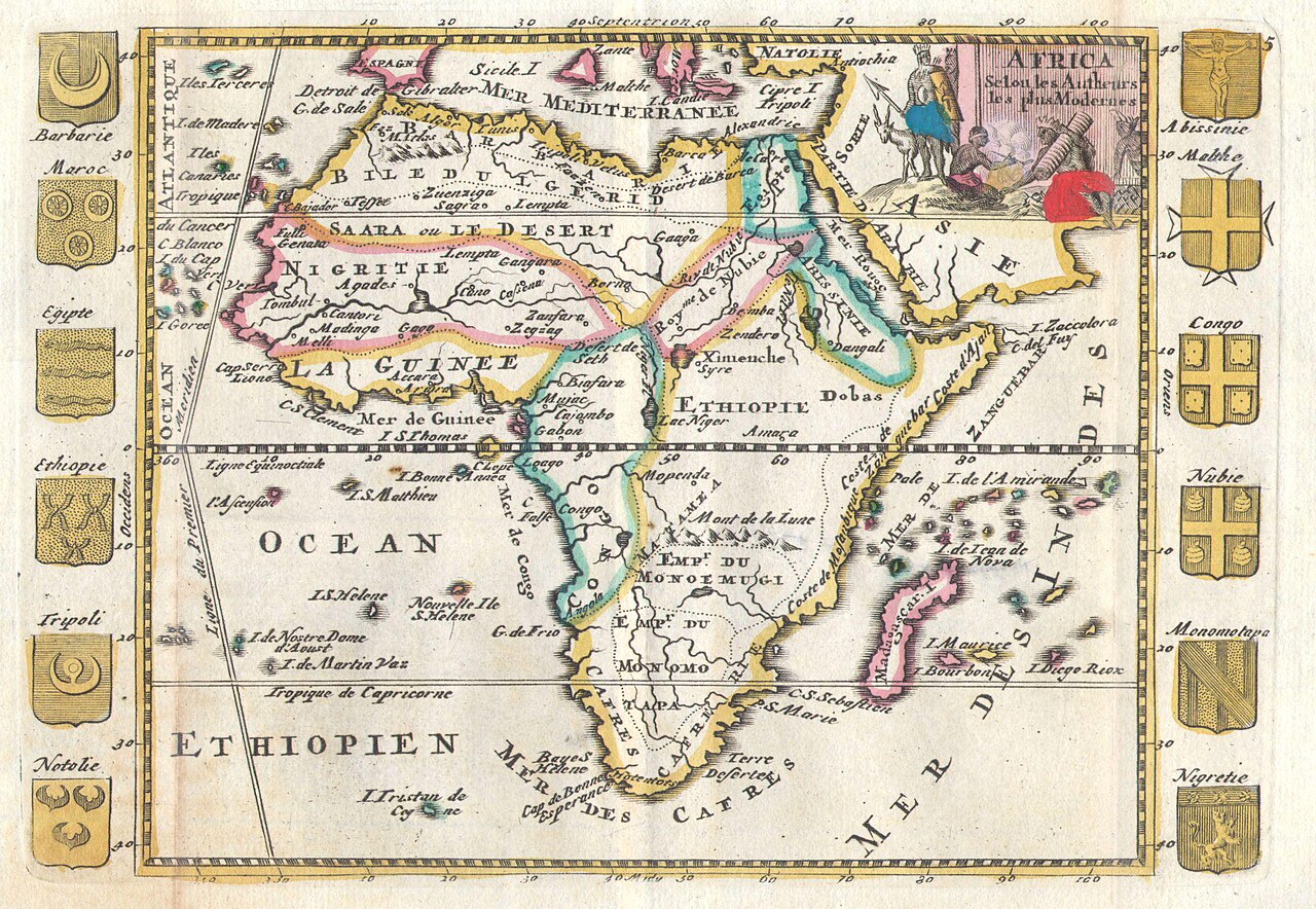 An old map of Africa from more than 300 years ago.