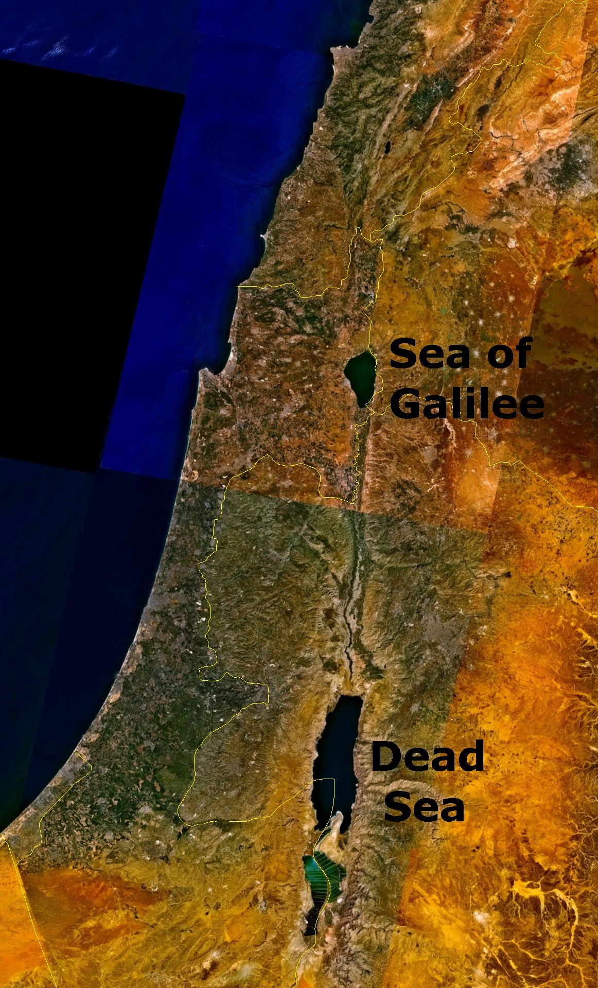 Calm blue water of the salty Dead Sea at sunset.
