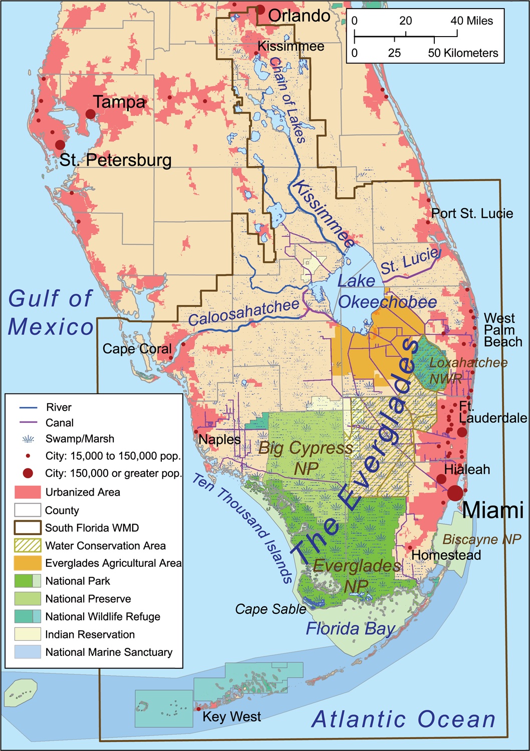A map shows the swampy Everglades in southern Florida.