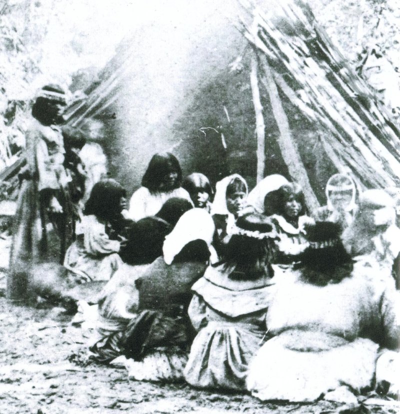 An old photo of a Paiute tribe gathering from long ago.