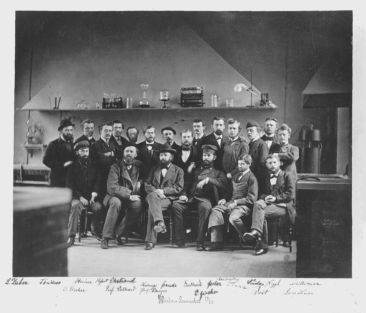 An old class photo of scientists who studied food chemistry long ago.