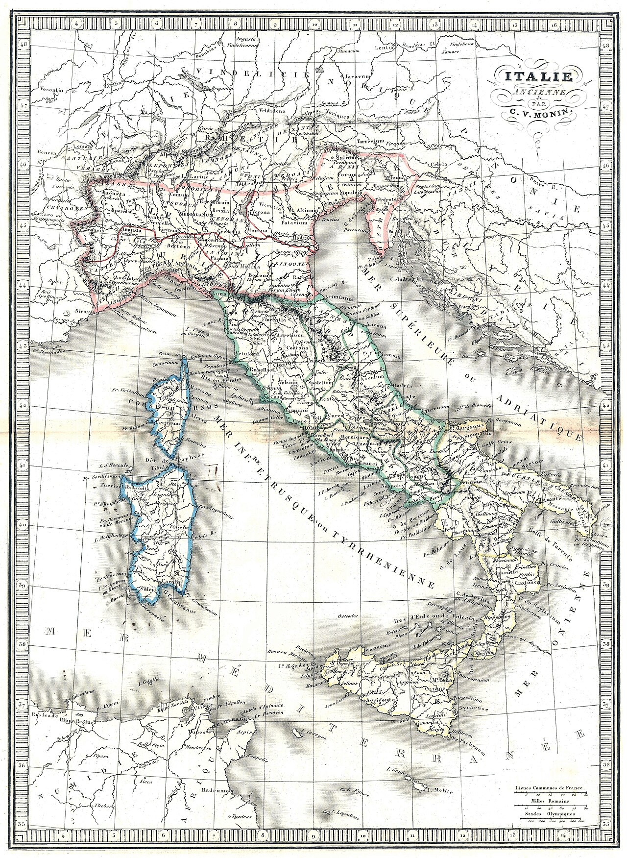 An old map showing the lands of ancient Italy and Rome.