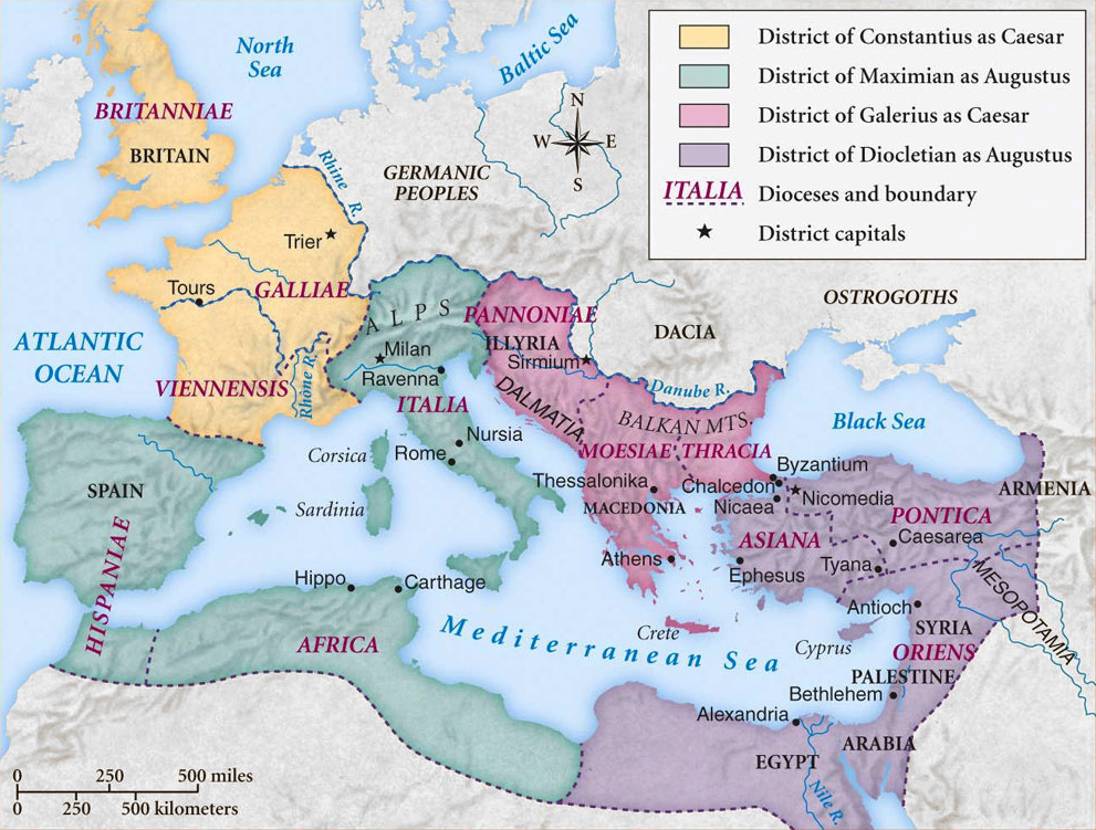 An old map showing the lands of the Byzantine Roman Empire.