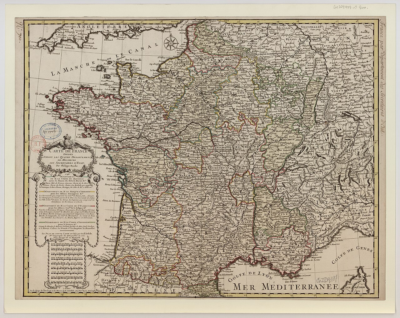 An old map of France showing its different regions long ago.